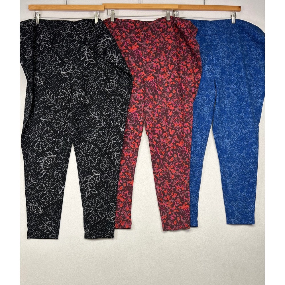 Casual Comfort Terra & Sky Womens 4X Multicolor 3 Pack Floral Tapered Leggings
